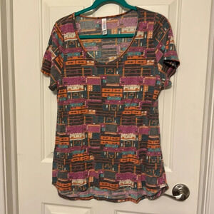 Lularoe Perfect Tee Sz XL Luggage Print